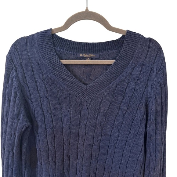 Brooks Brothers Women's Italian Linen Cable Knit Sweater Navy Blue Size Medium - Picture 4 of 8